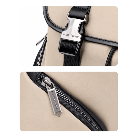Plecak casual męski z klapą beżowy wiele kiszeni laptop 15,6 pojemny 18 L