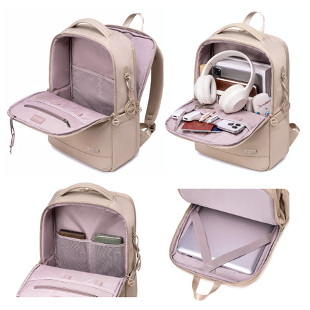 Plecak damski elegancki stylowy beżowy pojemny na laptopa wodoodporny nylon