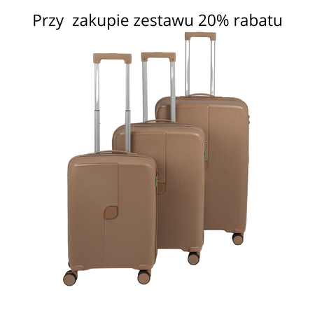 Zestaw walizek twardych podróżnych beżowych 3 szt. S, M, L polipropilen na kółkach 7918 Champagne
