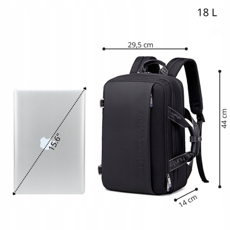 Czarny plecak miejski podróżny biznesowy,  na laptop 15,6", 18 l,  pojemny i funkcjonalny. Arctic Hunter B00540 Black.