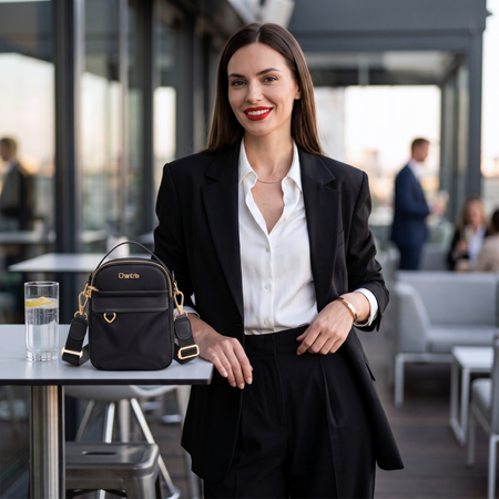 Torebka damska czarna na ramię crossbody mała nylonowa wodoodporna