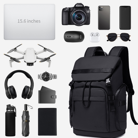 Czarny plecak miejski młodzieżowy, wodoodporny, na laptopa 15,6", 17 l, z wieloma kieszeniami. SUPER FIVE FB723 Black.