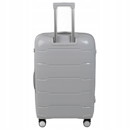 Walizka duża jasnoszara na kółkach podróżna do samolotu, lekka, elegancka i pojemna 93 L Wowbag 6910 L light grey