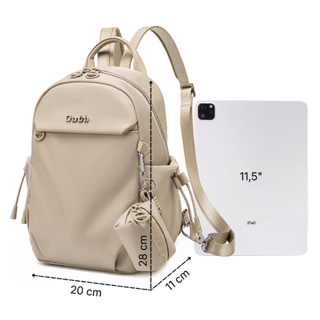 Plecaczek mini damski elegancki beżowy na lato z etui na słuchawki na Ipad