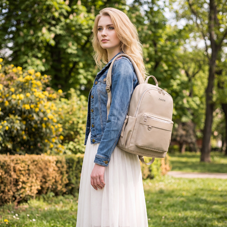 Plecak kobiecy miejski beżowy elegancki 35X27X15 do biura na studia