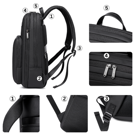 Plecak męski elegancki czarny rozszerzane komory 40X30X20 do samolotu