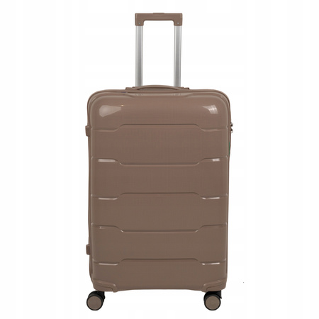 Duża walizka podróżna beżowa na kółkach – elegancka i pojemna walizka do samolotu Wowbag 6910 L champagne