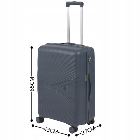 Walizka średnia ciemnoszara solidna walizka do samolotu na kółkach trwała i praktyczna 65L Wowbag 7905 M dark grey