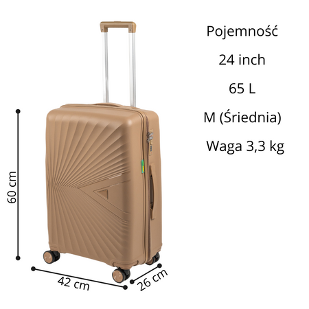 Komplet walizek podróżnych beżowych 3 szt. elegancki zestaw lekkich i trwałych walizek Wowbag 7905 champagne