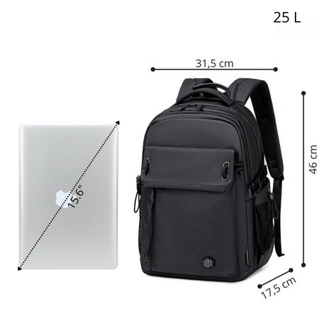 Czarny plecak miejski młodzieżowy, 25 l, wodoodporny, na laptopa 15,6", stylowy, na co dzień. Arctic Hunter B00531Black.
