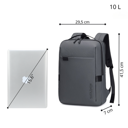 Szary plecak biznesowy miejski, 8,5 l, wodoodporny, na laptopa 15,6", stylowy i kompaktowy. Arctic Hunter B00574 grey