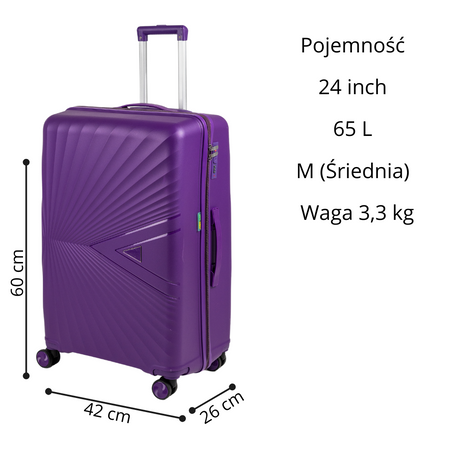 Walizka do samolotu średnia fioletowa lekka walizka podróżna na kółkach modna i wytrzymała 65L Wowbag 7905 M purple
