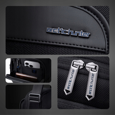 Saszetka męska czarna na ramię torba miejska biznesowa wodoodporna modna stylowa 2,7 L Arctic Hunter K00689Black