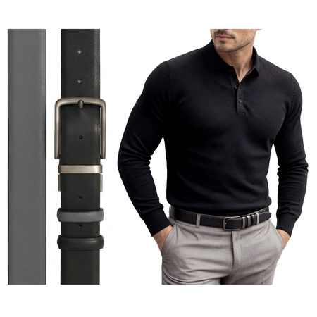 Męski pasek klasyczny skórzany do spodni dwustronny czarny szary elegancki