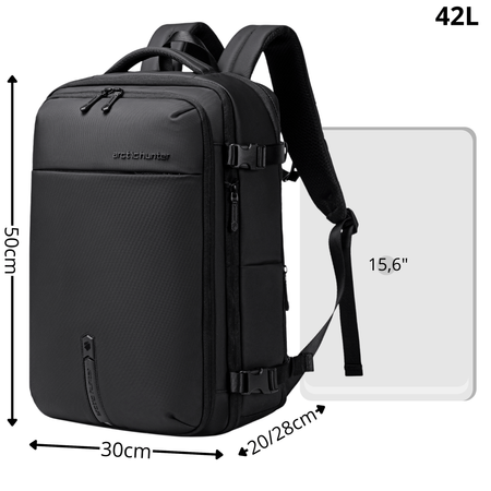 Plecak kompresyjny próżniowy podróżny czarny pojemny 42L wiele kieszeni rozszerzany Arctic Hunter B00866 black