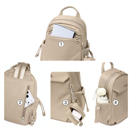 Plecaczek mini damski elegancki beżowy na lato z etui na słuchawki na Ipad