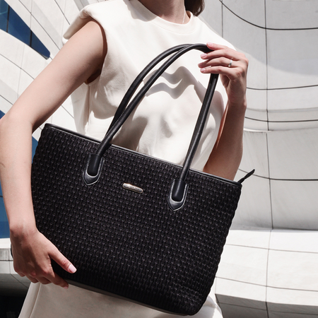 Torba damska shopper czarna klasyczna 17,9 l pojemna z zamkiem na uczelnię i spotkania. CHANTARIA CB800 Black.