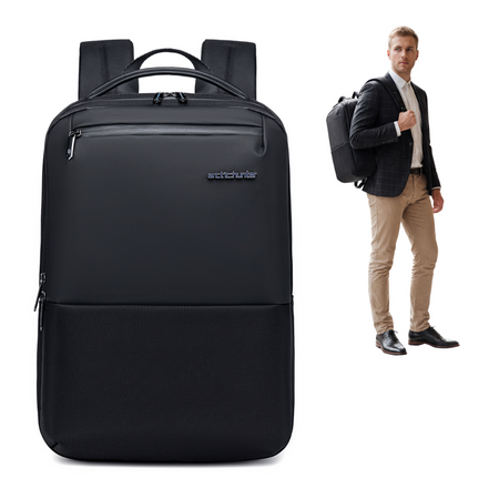 Czarny plecak biznesowy miejski, 10 l, wodoodporny, na laptopa 15,6", stylowy i praktyczny. Arctic Hunter B00681 Black.