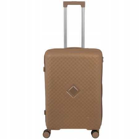 Walizka do samolotu średnia beżowa funkcjonalna walizka podróżna 74L lekka i solidna Wowbag 7900 M champagne