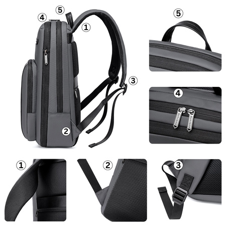 Plecak miejski męski szary na laptop 15,6" na co dzień do pracy do samolotu