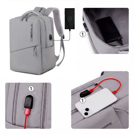 Plecak do szkoły liceum technikum jasnoszary wejście USB na laptop książki