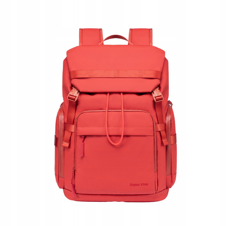 Czerwony plecak miejski młodzieżowy, wodoodporny, na laptopa 15,6", 17 l, dla aktywnych kobiet. SUPER FIVE FB723 Red