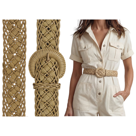 Pasek damski skórzny waniliowy do sukienki spodni bezrozmiarowy styl boho