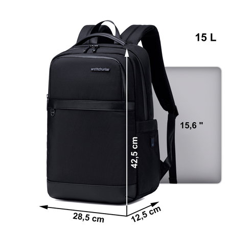 MIEJSKI PLECAK NA LAPTOPA 15,6” CZARNY, DO PRACY, POJEMNY, BIZNESOWY