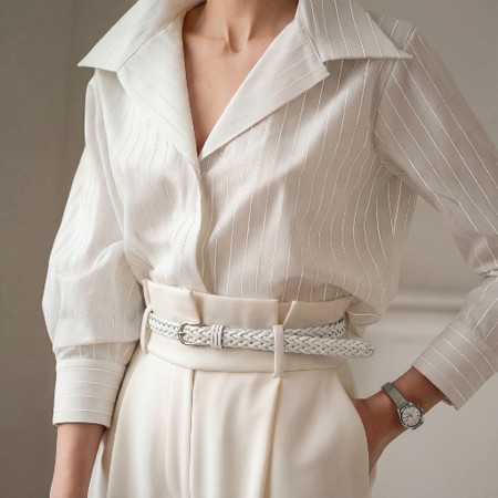 Pasek damski biały do koszuli spodni i sukienki cienki skórzany elegancki
