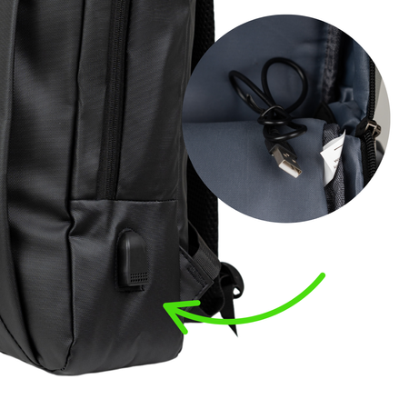 Plecak szkolny czarny  nowoczesny z USB dla chłopaków i dziewczyn - do pracy na studia  VIO BK91109 black