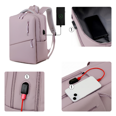 Plecak szkolny liliowy modny do liceum technikum zeszyty laptop 15,6” z USB