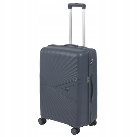 Walizka średnia ciemnoszara solidna walizka do samolotu na kółkach trwała i praktyczna 65L Wowbag 7905 M dark grey