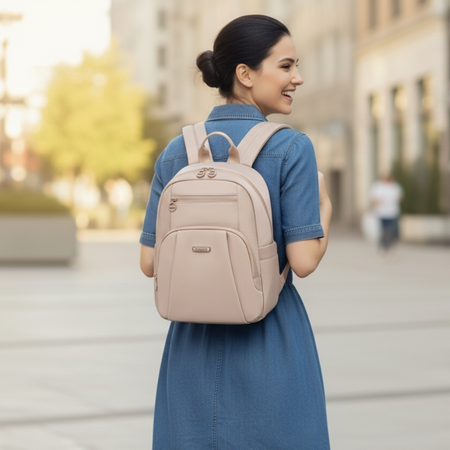 Plecak miejski damski beżowy modny kompaktowy wodoodporny na iPada 10,9"