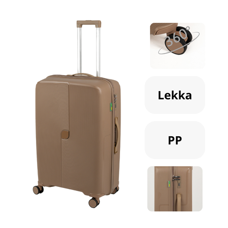 Zestaw walizek twardych podróżnych beżowych 3 szt. S, M, L polipropilen na kółkach 7918 Champagne