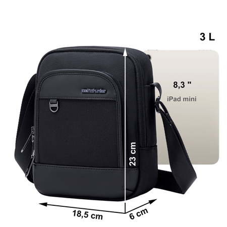 Saszetka męska czarna na ramię torba miejska biznesowa wodoodporna modna stylowa 2,7 L Arctic Hunter K00689Black