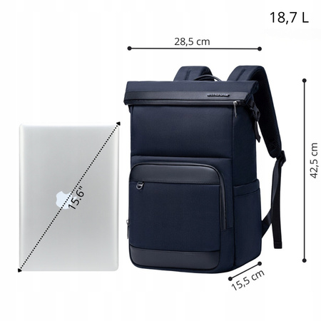 Niebieski plecak miejski biznesowy, 18 l, wodoodporny, na laptop 15,6", podróżny i codzienny. Arctic Hunter B00684 Blue.