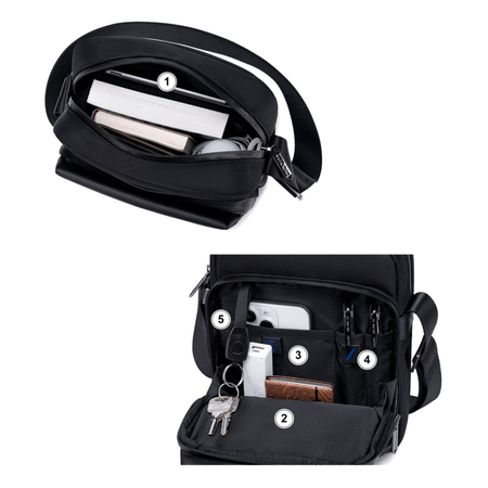 Saszetka męska czarna na ramię torba miejska wodoodporna biznesowa stylowa funkcjonalna 3,4 L Arctic Hunter K00679Black