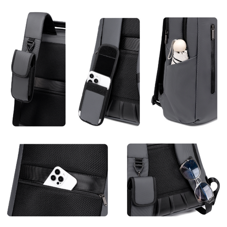 Plecak męski szary miejski z USB wejściem do pracy na studia na co dzień B00915 grey