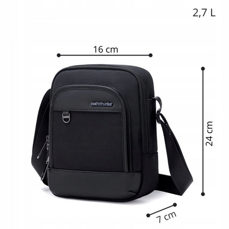 Saszetka męska czarna na ramię torba miejska biznesowa wodoodporna modna stylowa 2,7 L Arctic Hunter K00689Black