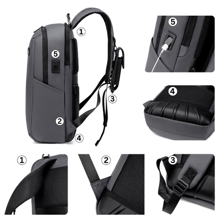 Plecak męski szary miejski z USB wejściem do pracy na studia na co dzień B00915 grey