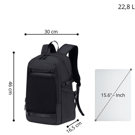 Czarny plecak miejski dla aktywnej młodzieży, 23 l, wodoodporny, na laptopa 15,6", podróżny. SUPER FIVE FB699 Black