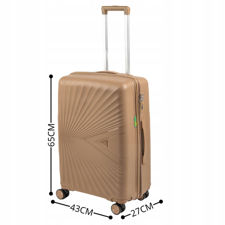 Walizka na kółkach średnia beżowa funkcjonalna walizka podróżna elegancka i modna 65L Wowbag 7905 M champagne