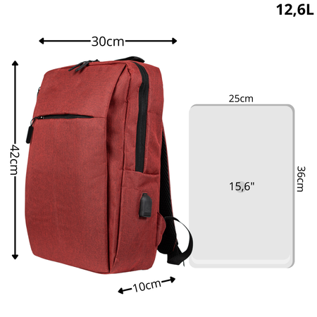 Plecak szkolny czerwony młodzieżowy na laptopa dla dziewczyn USB HN212701 red
