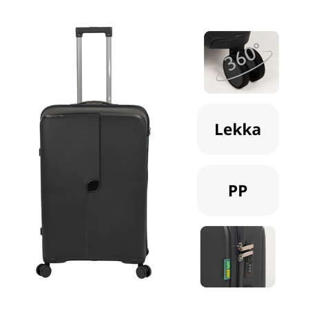 Zestaw walizek podróżnych ciemnoszarych 3 szt. komplet walizek lekkich i wytrzymałych na kółkach Wowbag 7918 DarkGrey