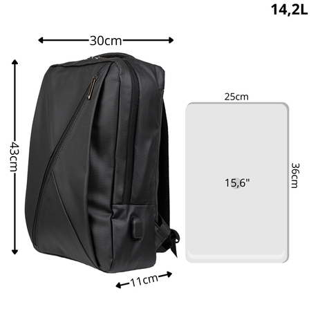 Plecak szkolny czarny nowoczesny z USB dla chłopaków i dziewczyn - do pracy na studia Wowbag BK91109 black