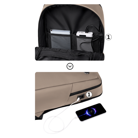 Plecak męski beżowy miejski na co dzień z USB wejściem do pracy na studia B00915 khaki