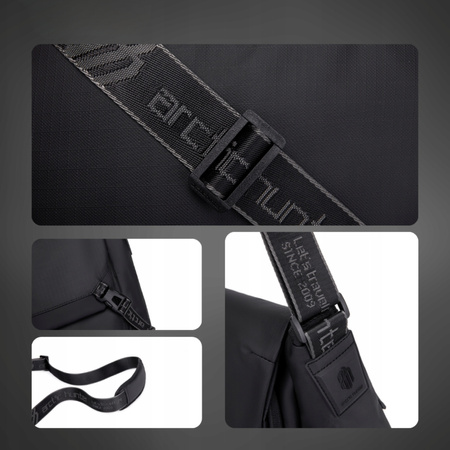 Torebka listonoszka czarna duża na ramię miejska wodoodporna uniwersalna na tablet 9,5 l Arctic Hunter K00528Black