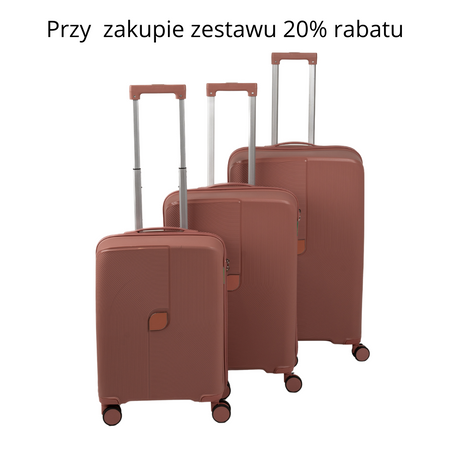 Komplet walizek podróżnych różowe złoto 3 szt. elegancki zestaw walizek lekkich i wytrzymałych Wowbag 7918 rose gold