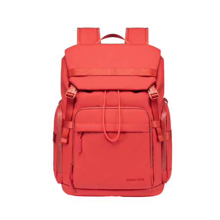 Czerwony plecak miejski młodzieżowy, wodoodporny, na laptopa 15,6", 17 l, dla aktywnych kobiet. SUPER FIVE FB723 Red