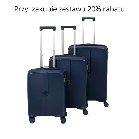 Komplet walizek podróżnych ciemnoniebieskich 3 szt. zestaw walizek lekkich i wytrzymałych na kółkach Wowbag 7918DarkBlue